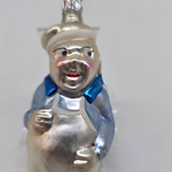 Inge Glas Chef German Glass Christmas Ornament Blue White 5" - Picture 2 of 6